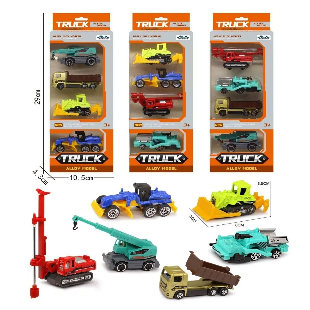

4/6pcs 1:64 Alloy Engineering Truck Loader Mini 2 Styles Vehicle Excavator Tractor Toy Simulation Metal Car Model Toy