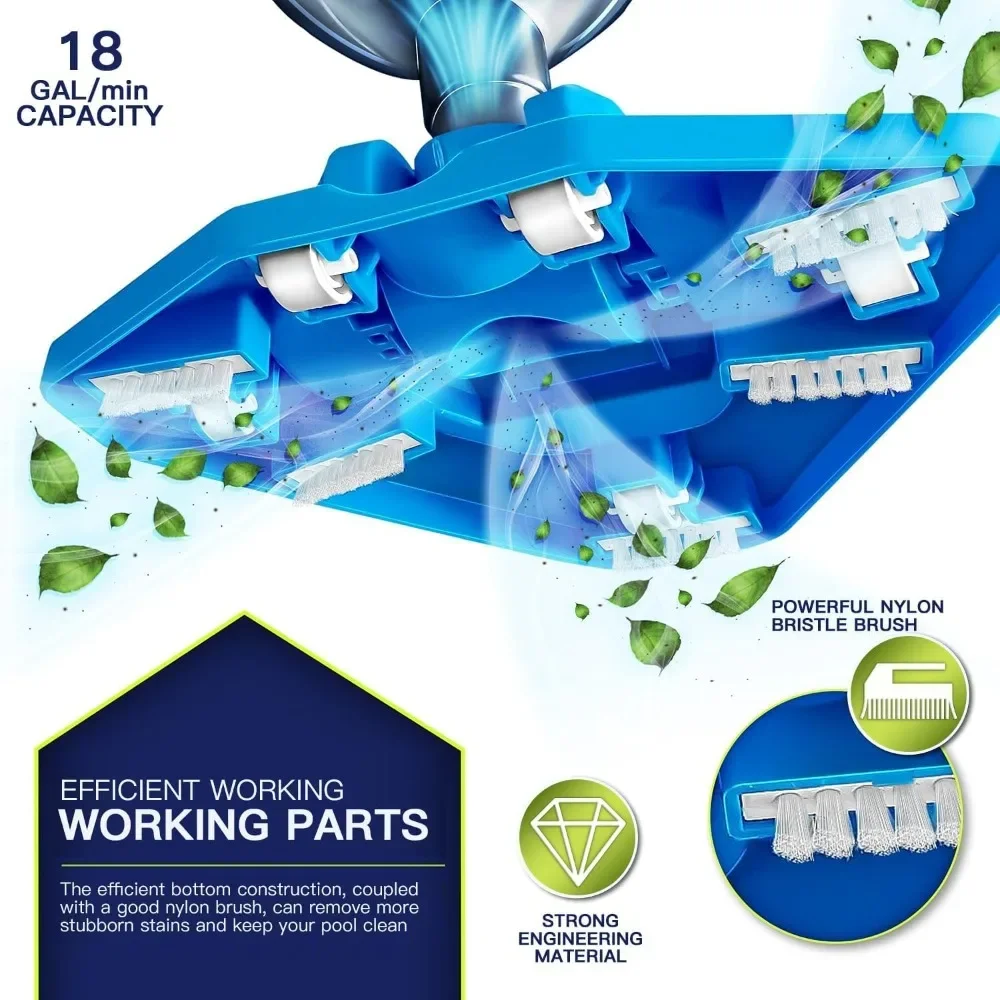 Customizable Cordless Handheld Pool Vacuum for Above Ground Pool with 18 Gal/Min Suction, 60 Min Run Time, Rechargeable Pool Cle