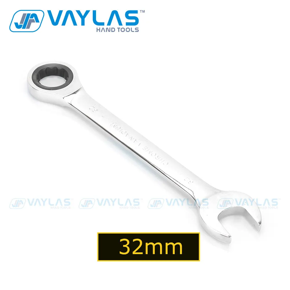 

VAYLAS 32mm Combination Wrench Fixed Head Ratcheting 72T and Open End High Torque Mirror Polish Spanner Repair Hand Tool