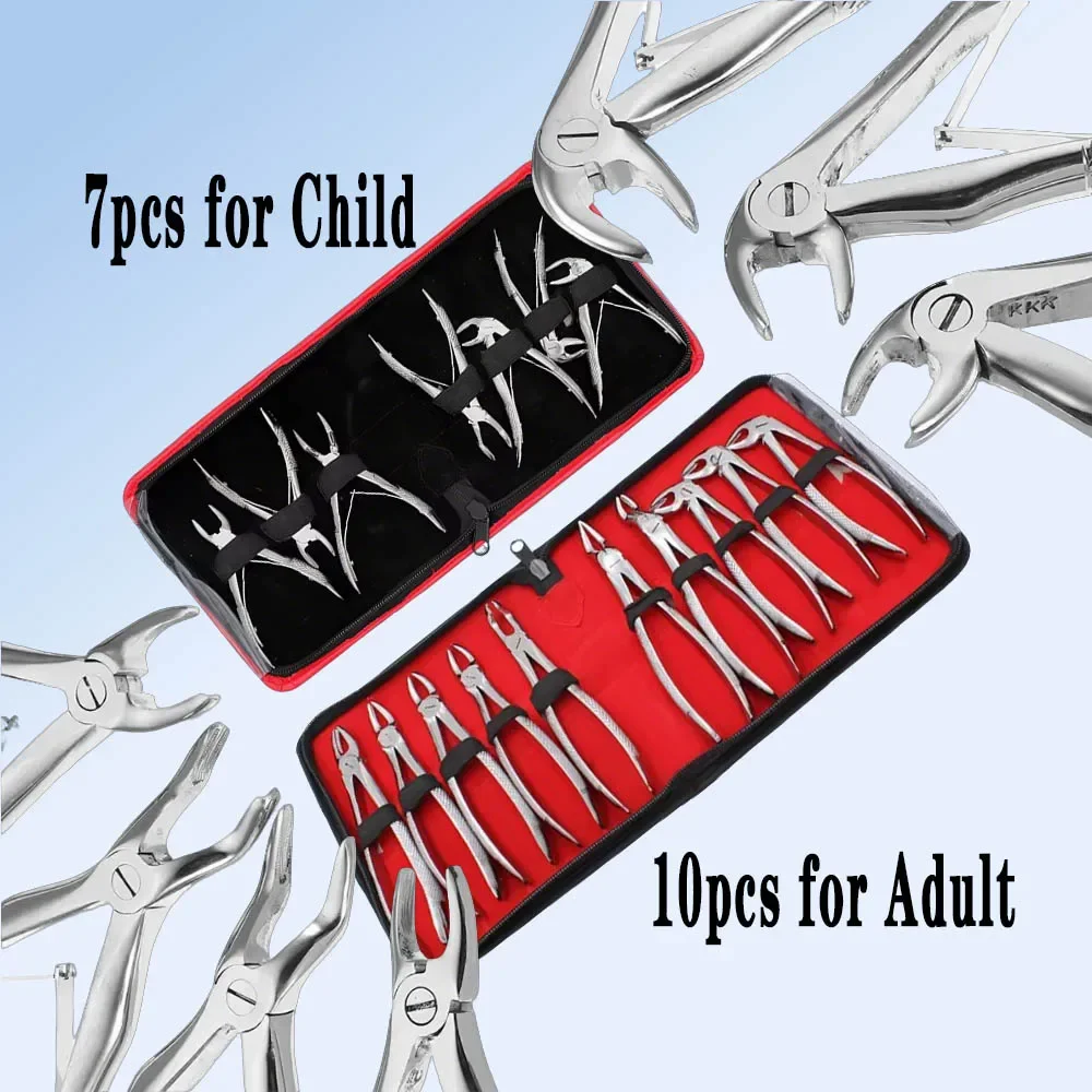 Dental Extraction Forceps Kit for Adult and Children Teeth Removal with Curved Root Elevator Surgical Instruments Set