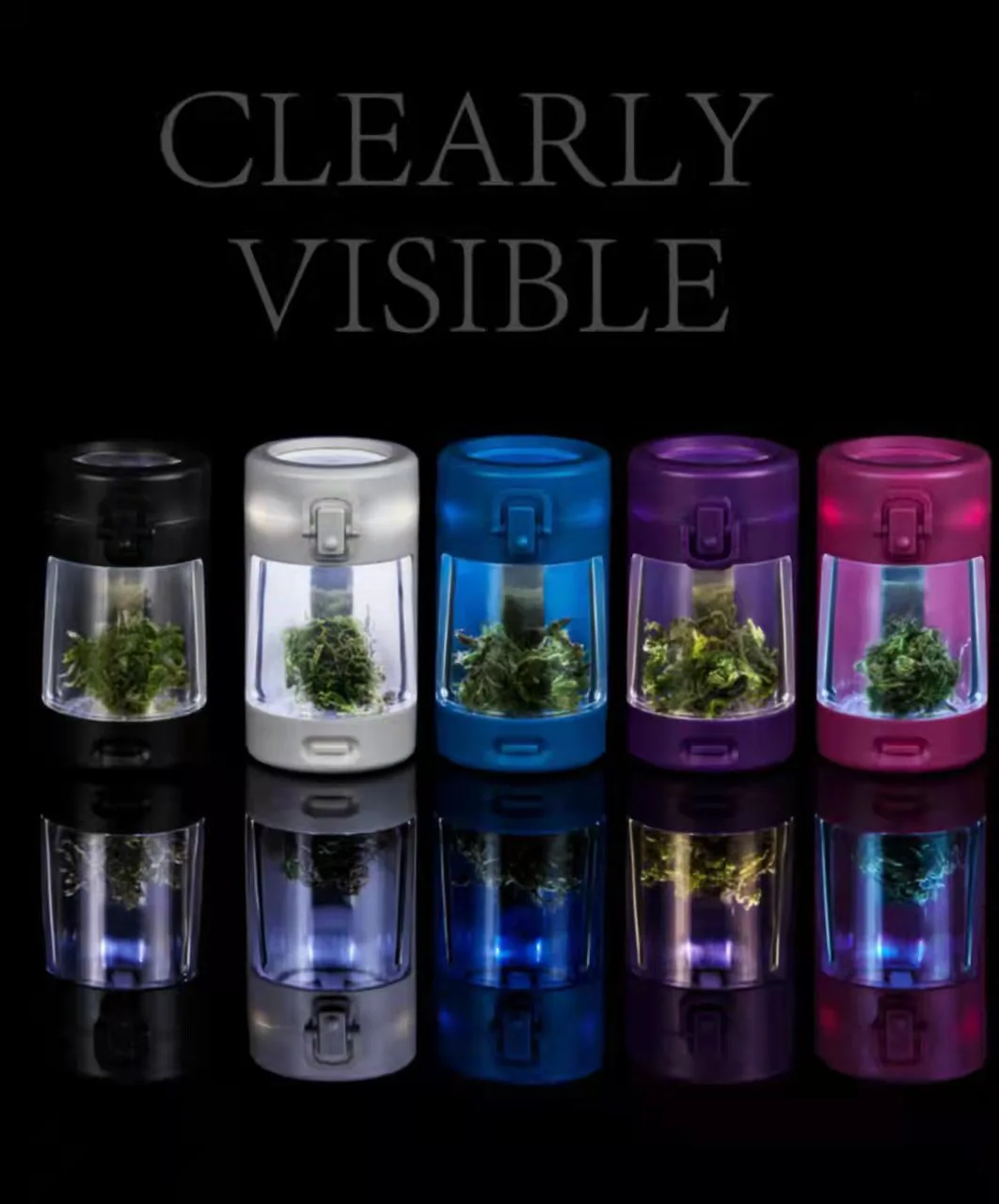 1Pc Glass Jar with Led Light Smoking Storage Bottle Light-Up Air Tight Magnifying Viewing Multi-Use Container