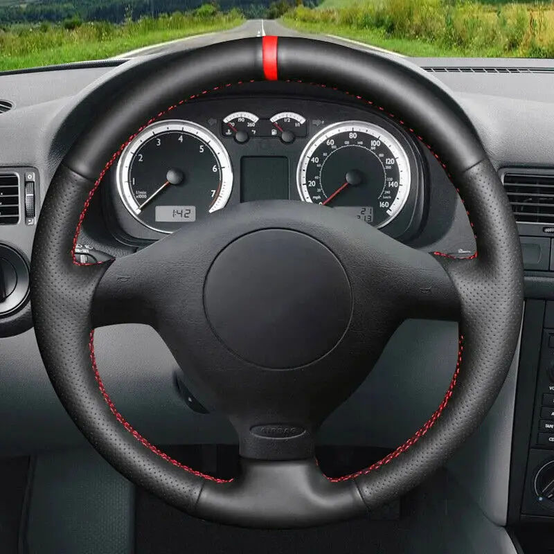Ręcznie szyty pokrowiec na kierownicę z prawdziwej skóry DIY do Volkswagen VW Bora Akcesoria wewnętrzne z antypoślizgowym uchwytem