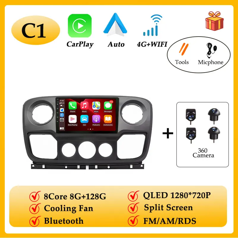 Autoradio Multimedi Player Android 15 für Renault Master Nissan NV400 Opel Movano 2010–2021 Wireless CarPlay GPS Navigation BT