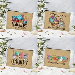 Teacher Change The World Print Makeup Bag Best Graduation Gift for Teachers Back To School Teacher Gift Women Man Pencil Case