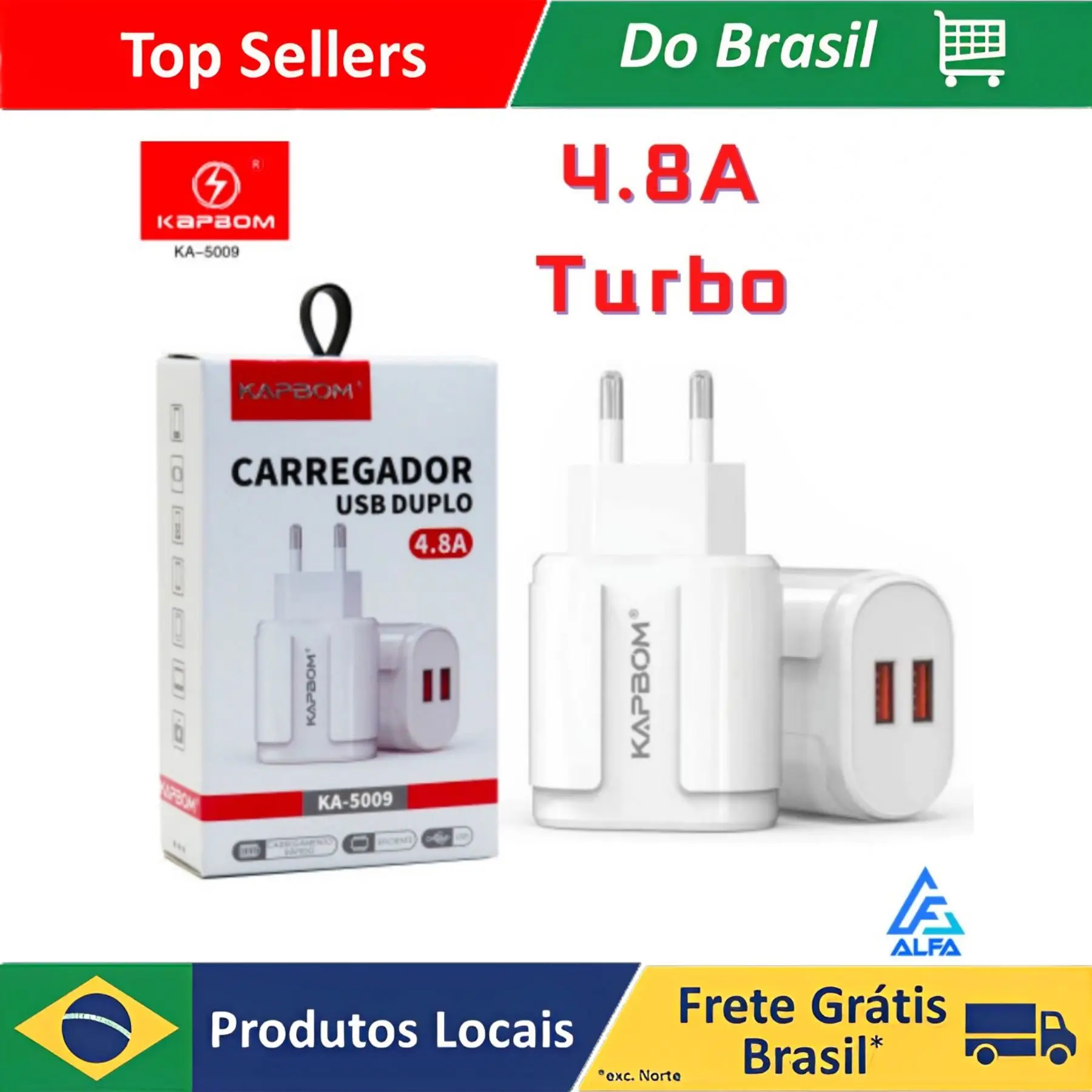 Fonte de Carregador Turbo Rápido 2 Usb 5.1a Kapbom Original