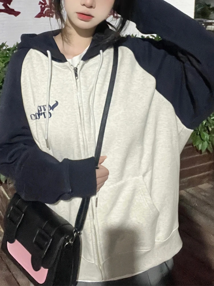 

Autumn Hoodies Women Korean Style Hooded Sweatshirts Female Harajuku Zip Up Hoodie Ladies Vintage Kpop Pocket Coats Streetwear