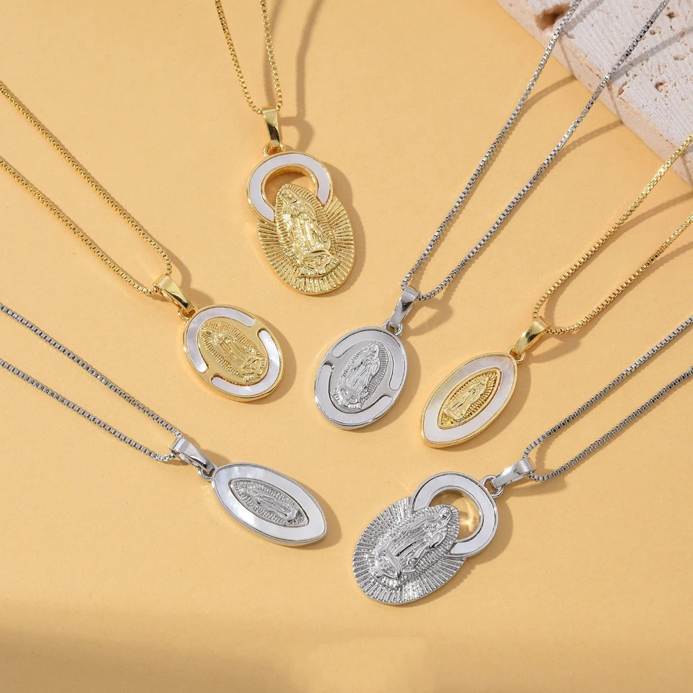 

3 Pcs Shell Virgin Mary Pendant Only for DIY Necklace Bracelet Jewelry Making Oval Hollow Charm Brass Electroplated Accessories