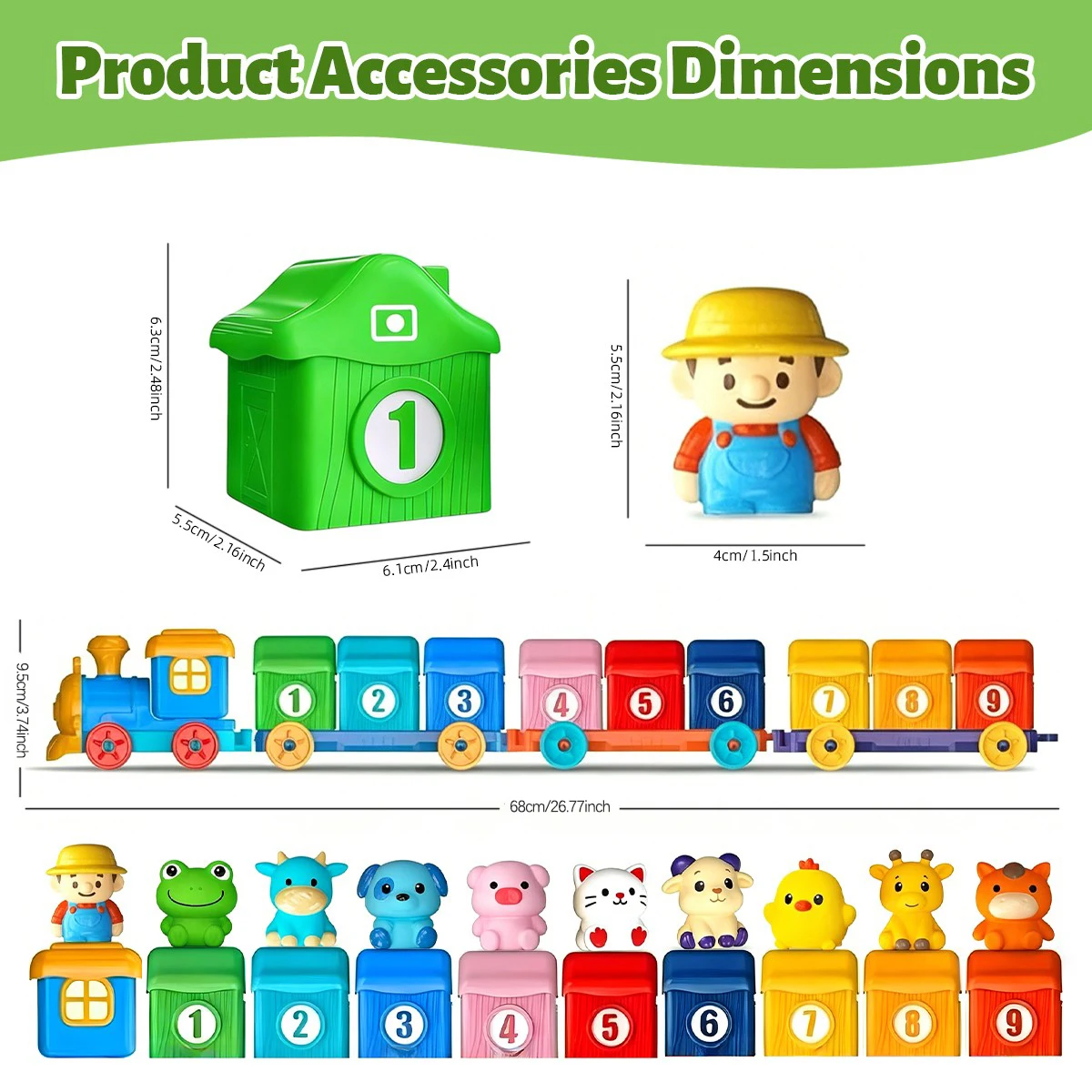 Montessori Toy Farm Train Set for Toddlers Farm Animals Finger Puppets Color Matching Game Stacking Blocks Gifts for Ages 1-3 view 4