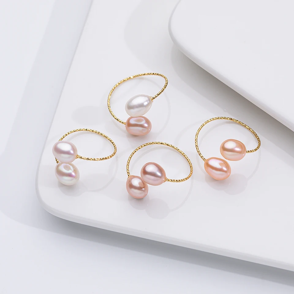 6mm Süßwasserperlen Ring für Frauen Rosa Reisform Perlenschmuck Geschenkbox Verpackung Neu in