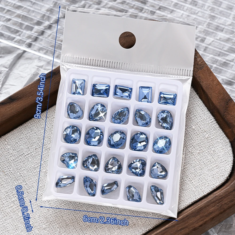 25 ชิ้น 3D สีฟ้าผสมรูปร่างเล็บ Art Rhinestone Sharp ด้านล่างคริสตัลอัญมณีเล็บ Charms เพชร DIY เล็บ Accessorie