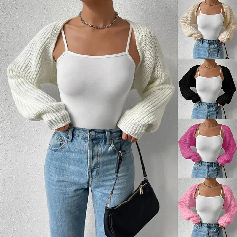 

Sweet Solid Knitted Cardigan Women Autumn Preppy Style Streetwear Long Sleeve Cropped Sweater Vintage Casual Basic Jumper Tops