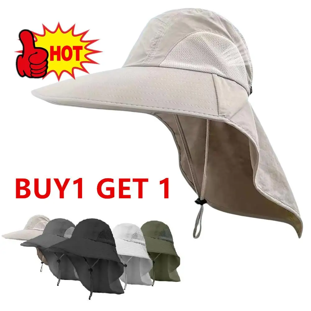 

2Pcs Summer Wide Brim Sun Hat with Neck Flap for Men Women Adjustable Outdoor 50+UPF Protection Safari Cap Hiking Fishing Hat