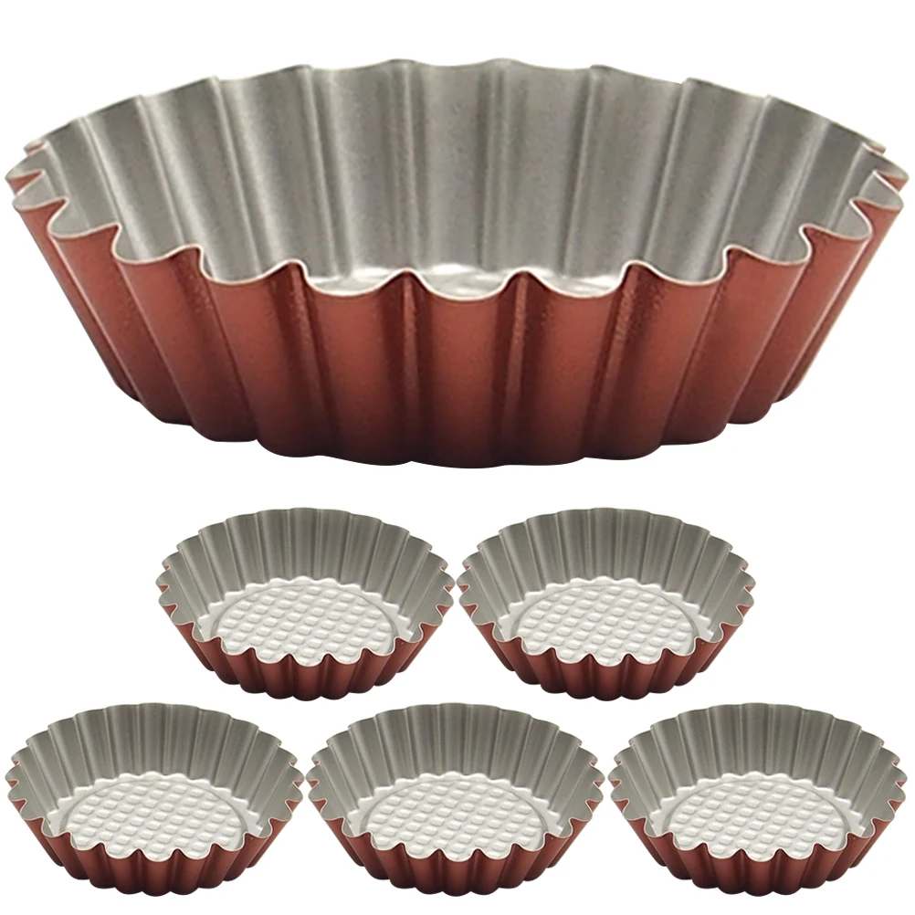 

6pcs Flower Shaped Egg Tart Mold Mini Pie Pans Carbon Steel Smooth Operation Easy Clean Home Kitchen Hotel Bakery Cake Shop