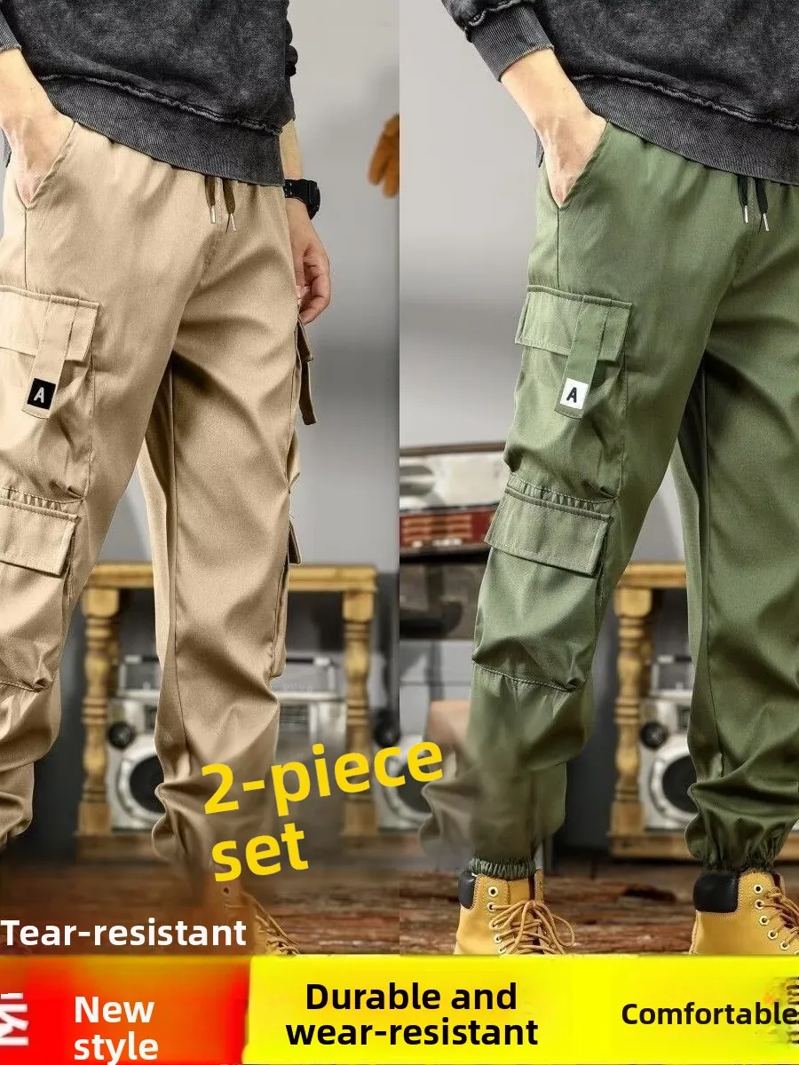 Men's Casual Workwear Pants Large Pockets Durable Anti-tear Automotive Repair Loose Fit Labor Protection Trousers Polyester F...