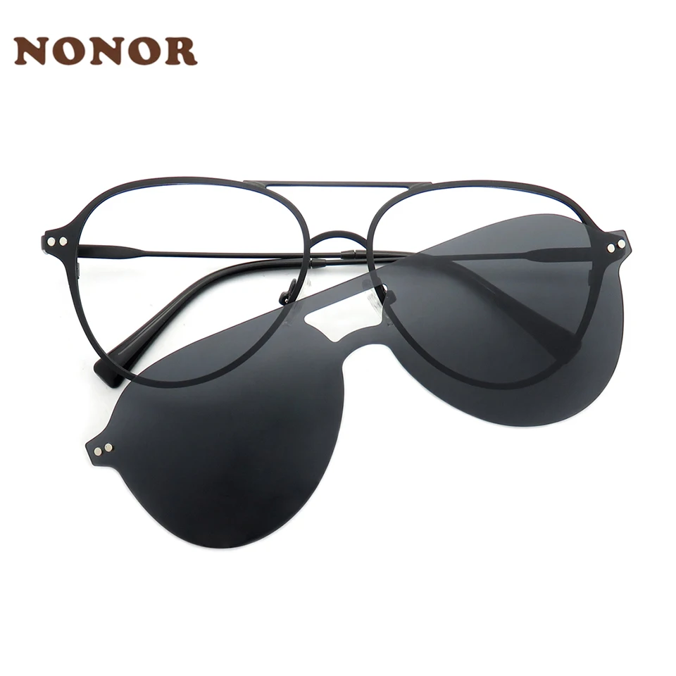 NONOR Men Polarized Sunglasses Clip on Optical Frame Women Magnetic Eyeglasses UV400 Sun Glasses Support for Customized Degrees