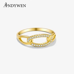 ANDYWEN New 925 Sterling Silver Irregular Hollow Out CZ Zircon Ring 2024 Dainty Women Luxury Fine Wedding Party Jewelry