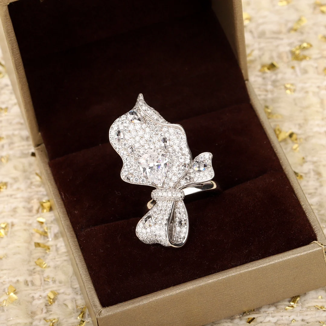 

Высочайшее качество, серебро 925, полный бриллиант, роскошное кольцо с бантом, женские изысканные ювелирные изделия, свадебный подарок