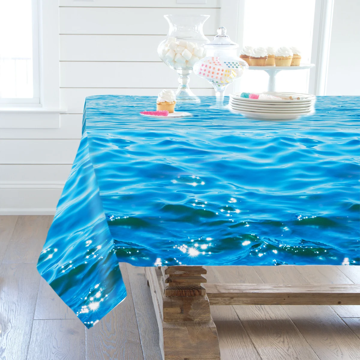 Ocean Theme Party Tablecloth Colorful Birthday Tablecloth Blue Sky Rose Gold Tablecloth Beach Pool Birthday Shower Supplies