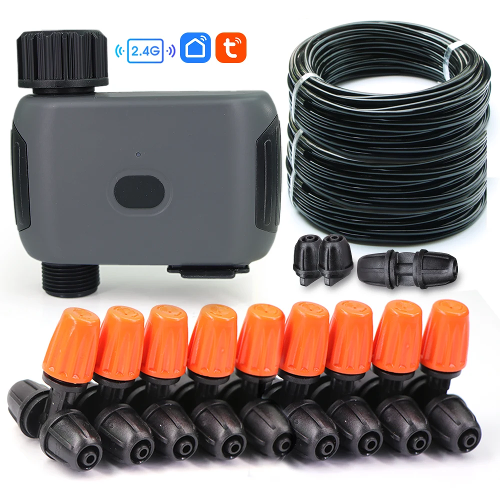 

10/20/30M Smart Wifi Timer 1/4" Hose Spray Nozzle Atomizing Watering Kit for Garden Misting Cooling Automatic Irrigation System