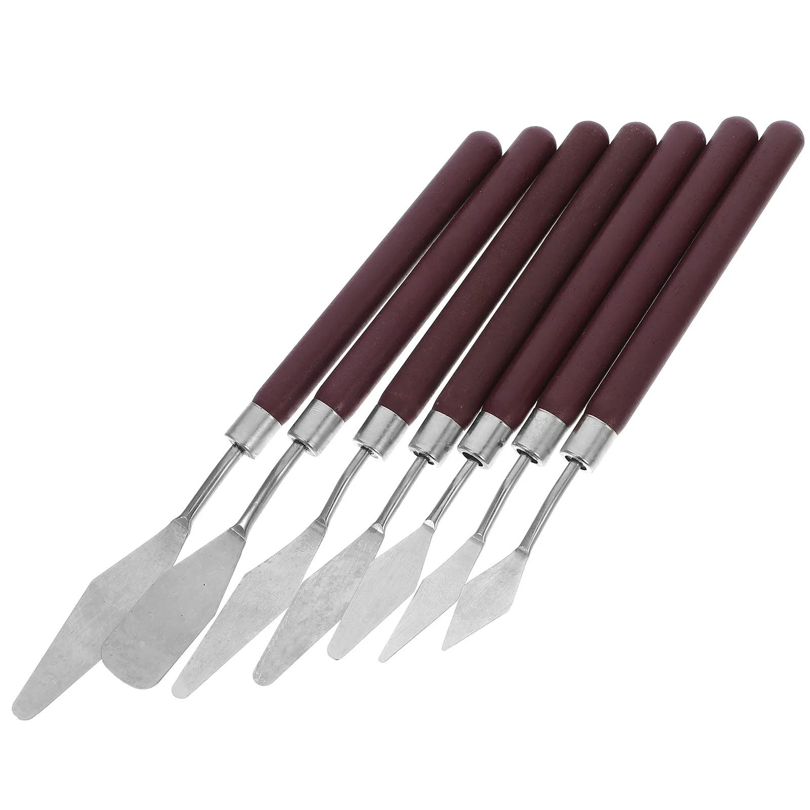 7Pcs Oil Painting Palette Knives Set Stainless Steel Sharp Pointed Tips Wooden Handle Flexible Spatula for Color Mixing Art