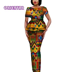 African Print Tops & Skirts Women Set African Clothes Elegant Women Blouse and Long Skirts 2 Piece Set Party Dress WY3788