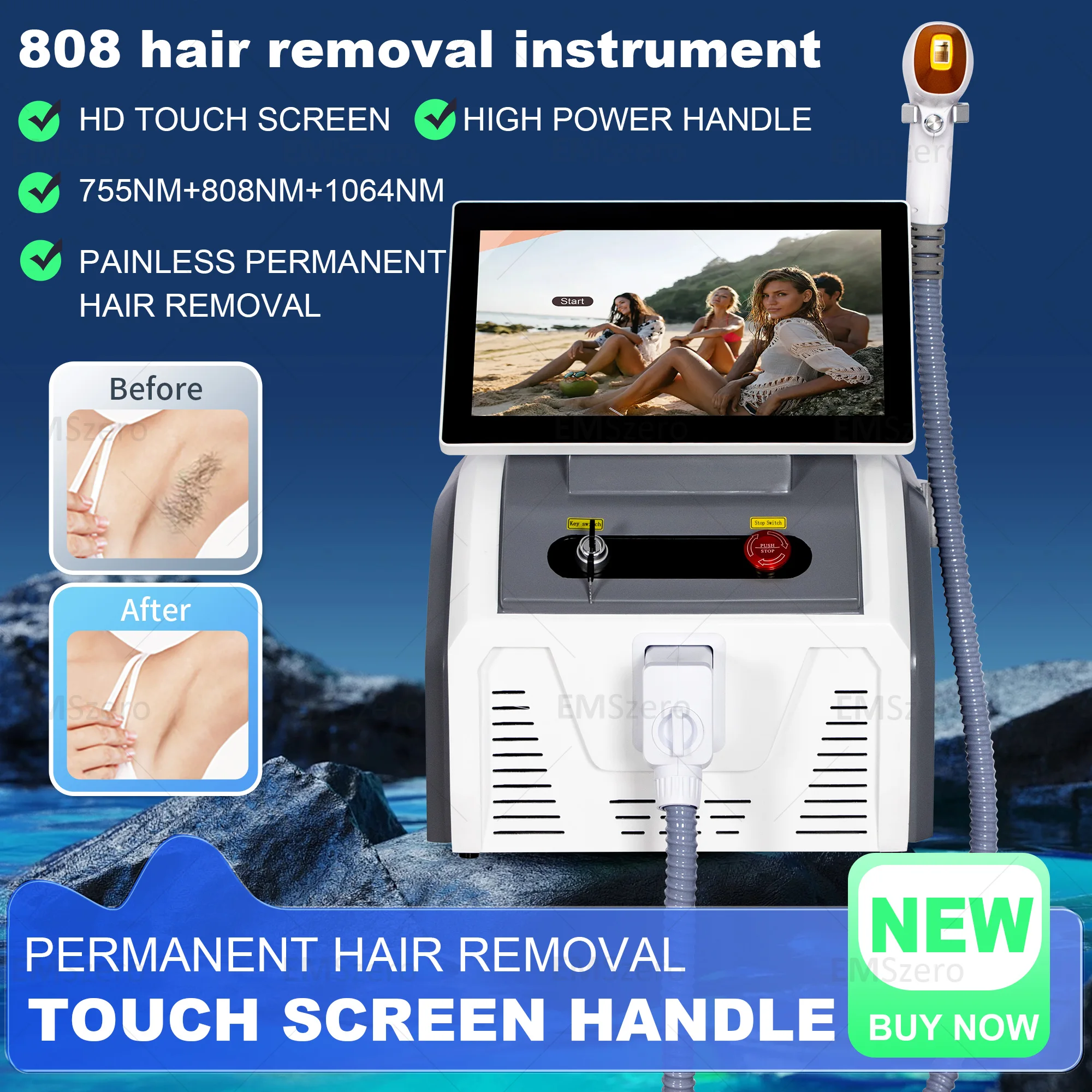 

808 Diode Laser Hair Removal Machine Alexandertite Laser Gray White New Large Screen High-power Permanent Painless Hair Removal