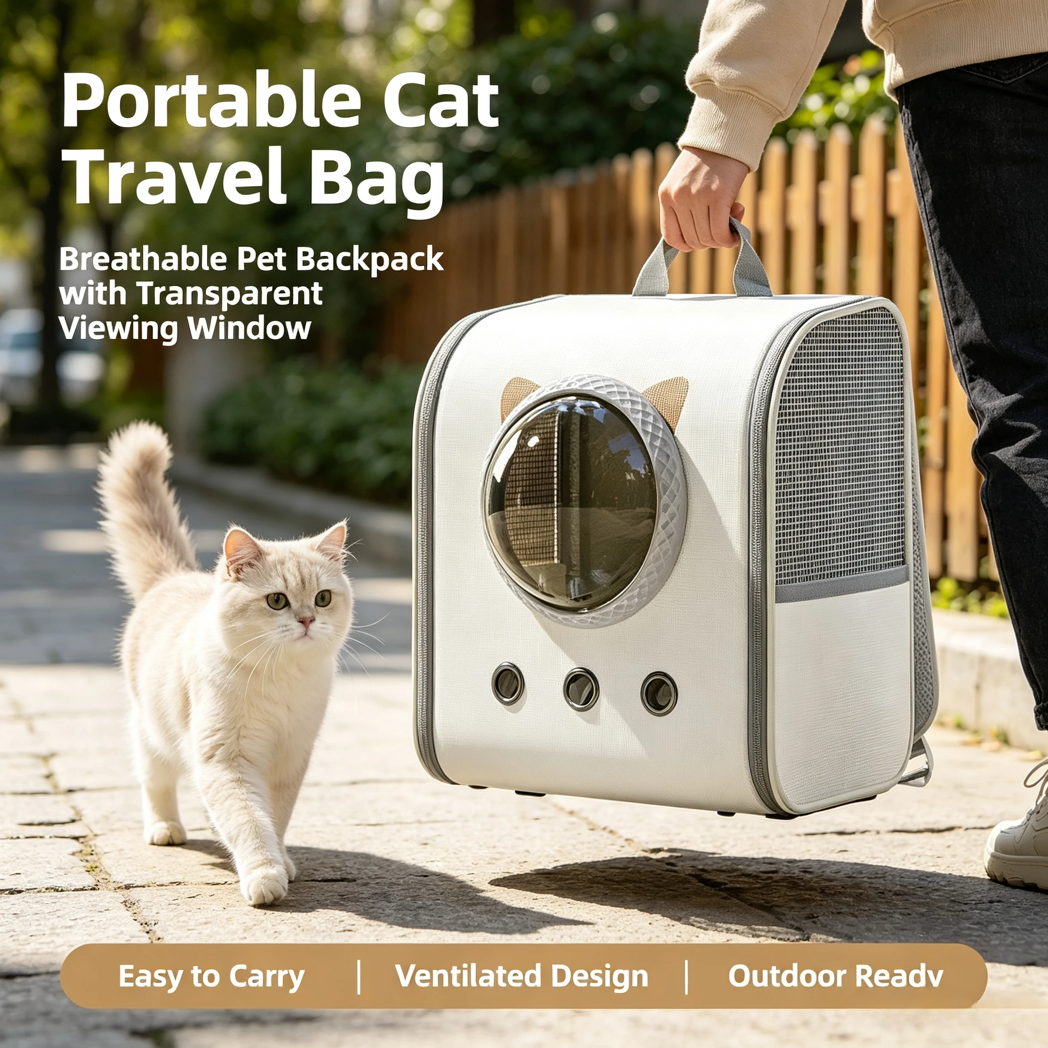 Multi Vent Bubble Pet Backpack, Lightweight Cat Travel Carrier Bag with All-round Airflow for Outdoor Stroll & Camping