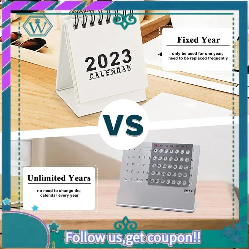 A75Q-2Pack Mini Desk Calendar, Creative-Aluminum Alloy Perpetual Calendar, Adjustable Small Standing Monthly Desktop Calendar