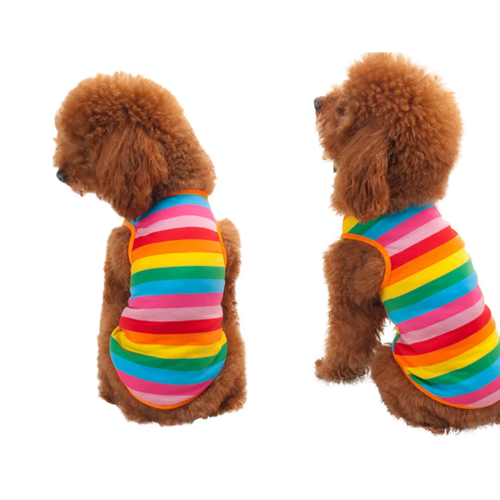 

Rainbow Stripe Dog Dress Polyester Cartoon Whale Design Pet Summer Clothes for Small Dogs Easy Wear Comfortable Vest Shirts