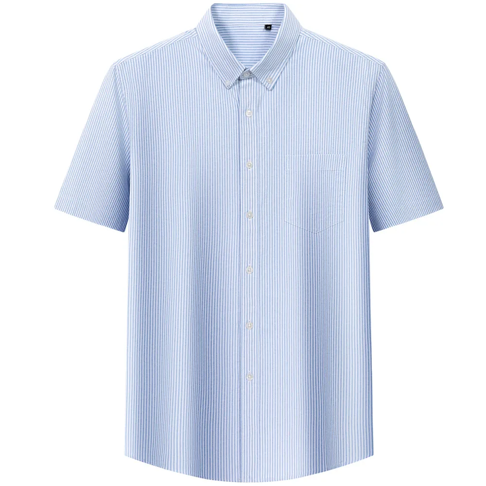 Plus S-5XL Men Formal Shirt Short Sleeve Office Summer Solid Color Button Business Social Office Blue White Shirts Man Clothing