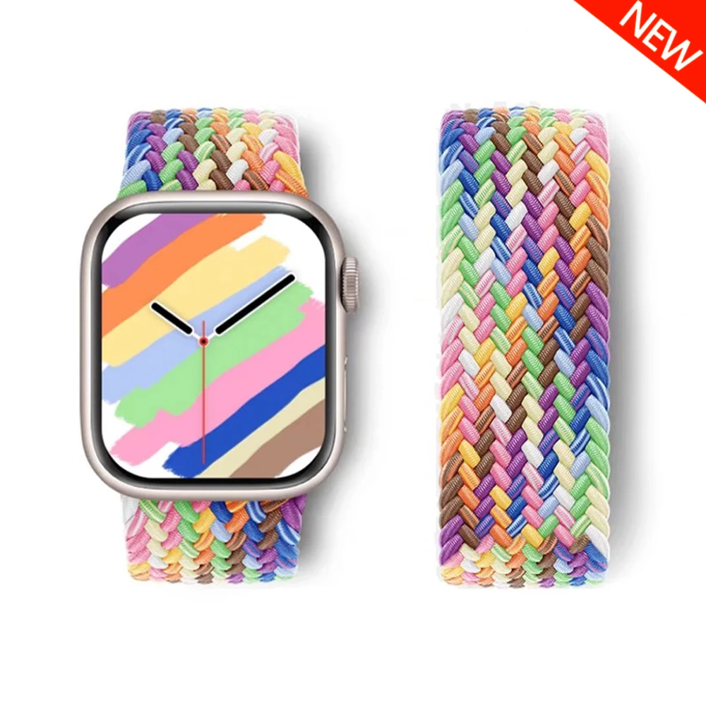 Tali Solo Kepang untuk Tali Jam Tangan Apple 49Mm 45Mm 44Mm 42Mm 41Mm 40Mm Gelang Nilon Correa IWatch Seri 9 7 SE 6 8 5 Ultra 4 3