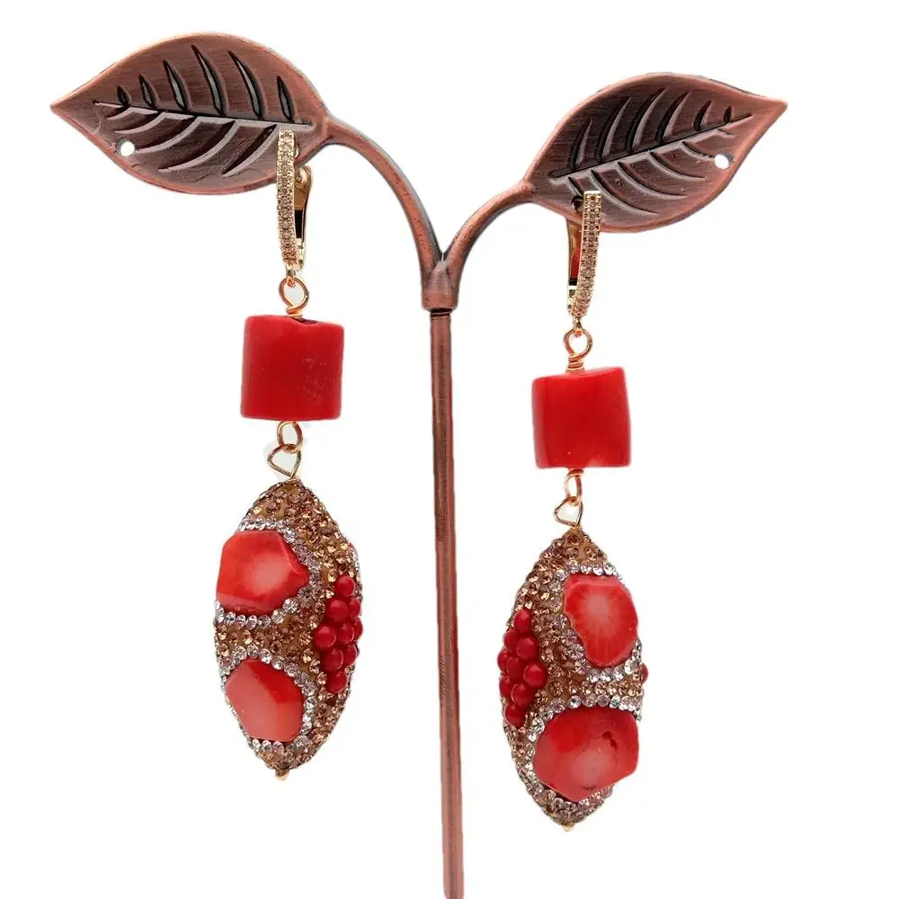 Y.YING New Women Earrings Orange Red Coral Crystal Pave Dangle Cz Lever Back Earrings Jewelry Gift