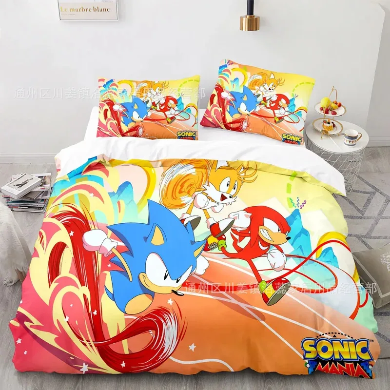 

3PC New Cartoon Quilt Cover Sonic Game Surrounding Fashion Animation Printing Creative Home Boys Cartoon Game Super