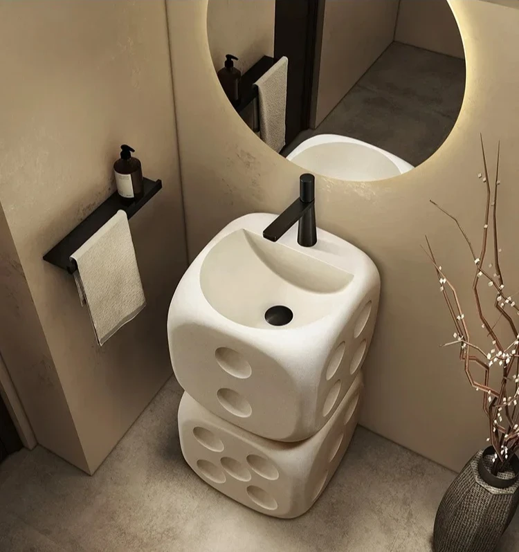 A  Dice personalized wash basin integrated floor-to-ceiling wash table creative art hotel pillar basin