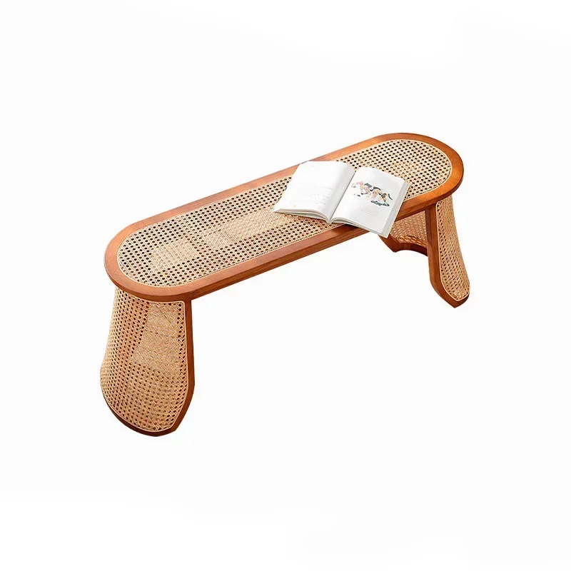 Solid wood rattan bench