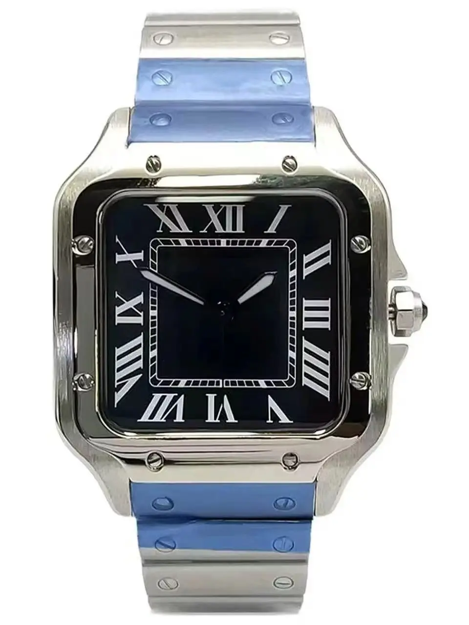 Quadratische NH35 Tank Automatik-Mechanische Uhr für Herren Edelstahl Luxus Römische Ziffern Zifferblatt Business Dress Armbanduhr