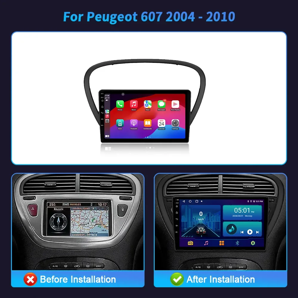 For Peugeot 607 2004-2010 Auto Wireless Apple Carplay Radio Stereo Multimedia Player Car Android OS Multifunction Touch Screen