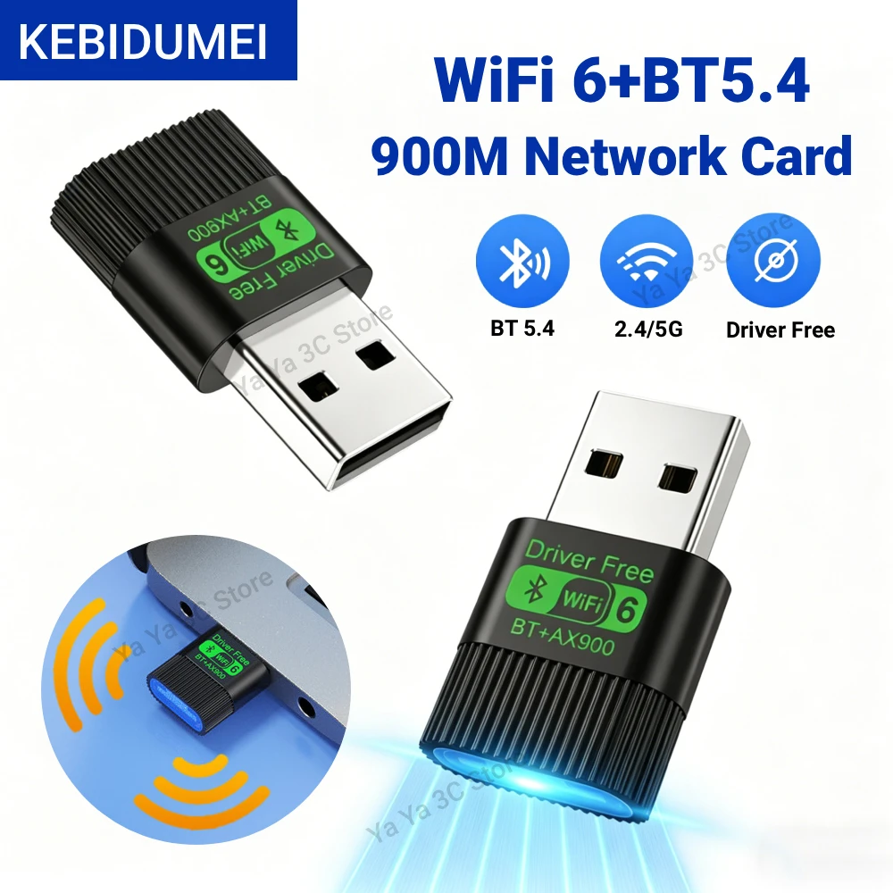 

KEBIDUMEI AX900 USB-адаптер Wi-Fi 6 Bluetooth 5.4, двухдиапазонный, 2,4G и 5 ГГц, беспроводной сетевой Wi-Fi-приемник, без драйверов, для Win 10/11