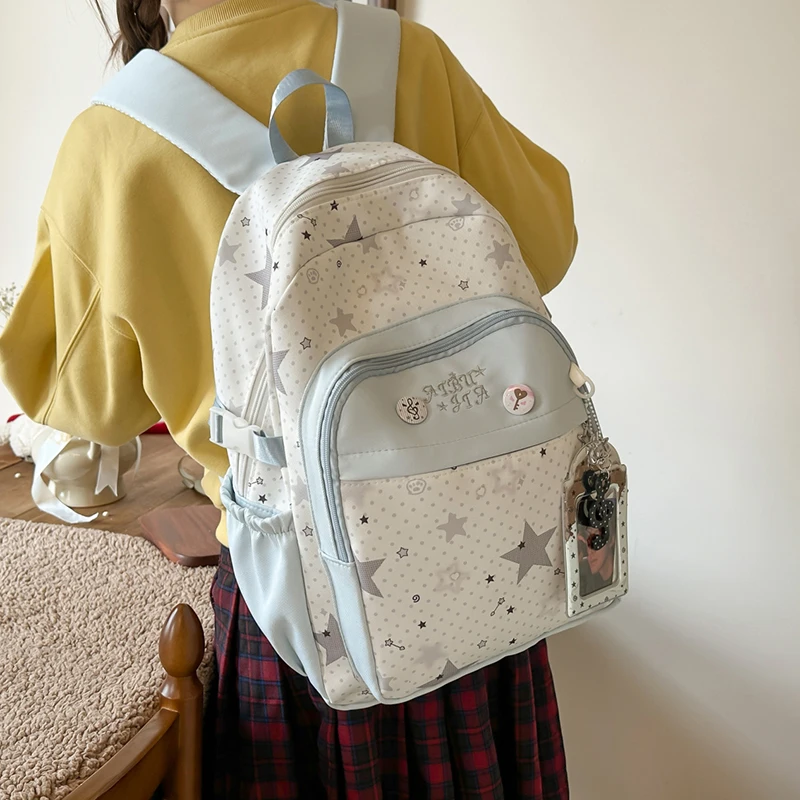 

Women's Star Print Backpack Adjustable Strap Charm Decor Casual Daily School Bag 2026 Student Book Back Packs