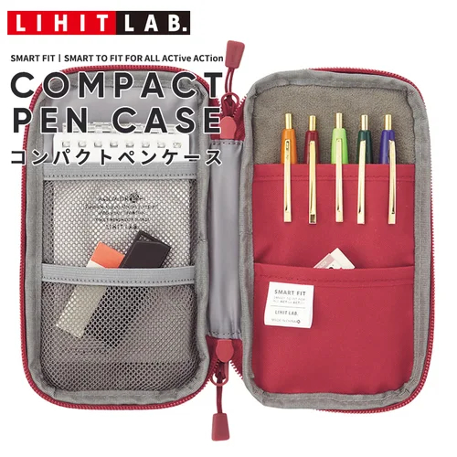 Imagen 2 del producto Estuche de bolígrafo impermeable de PU de laboratorio japonés Lihit, bolsa de lápices de gran capacidad con ajuste inteligente, almacenamiento multifuncional, suministros de papelería escolar
