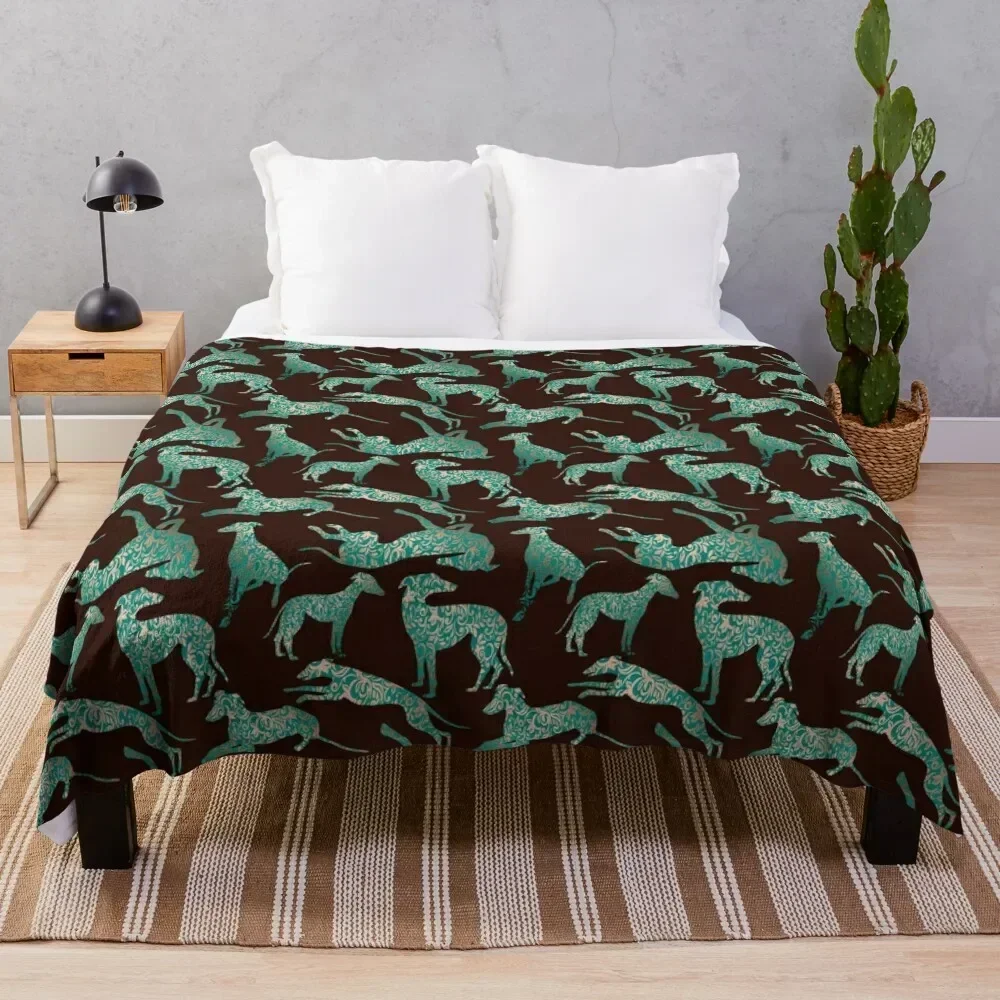 

Teal and Copper Greyhounds Throw Blanket warm winter Weighted Blankets