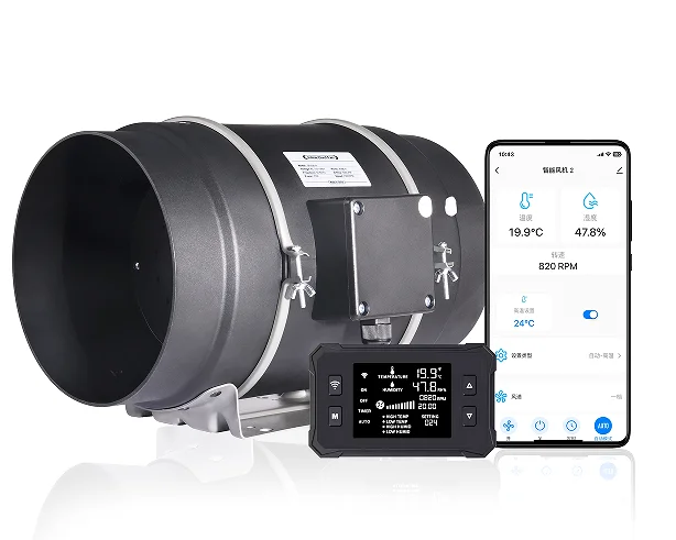 6 Inch Wifi App Control Duct Fan Smart WIFI Duct Fan with Humidity Temperature Control and Air Carbon Filter Grow Tent