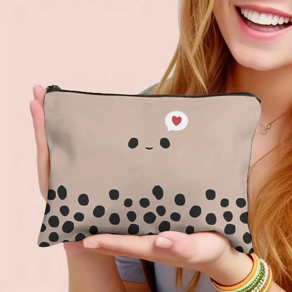 1 Piece Kawaii Bubble Tea Heart-Shaped Pearl Milk Tea Pattern Makeup Bag - Jewelry Storage Bag, Perfect Travel Zipper Storage Bag, Fun Birthday Gift