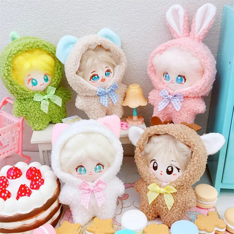 Doll Clothes for 10cm Idol Cotton Doll Outfit Accessories Kawaii Cartoon Fluffy Animals Cat Bear Suit Elk DIY Clothing Kids Gift