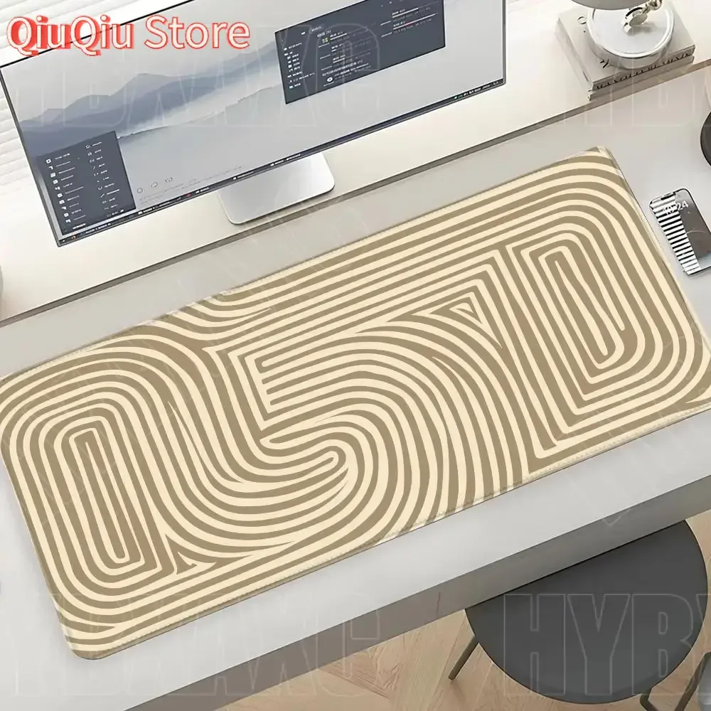 

Бежевый настольный коврик с абстрактными линиями, минималистичный нарисованный вручную лабиринт, большой игровой коврик для мыши, подарок, современный кремово-белый коврик, аксессуары для офисного стола