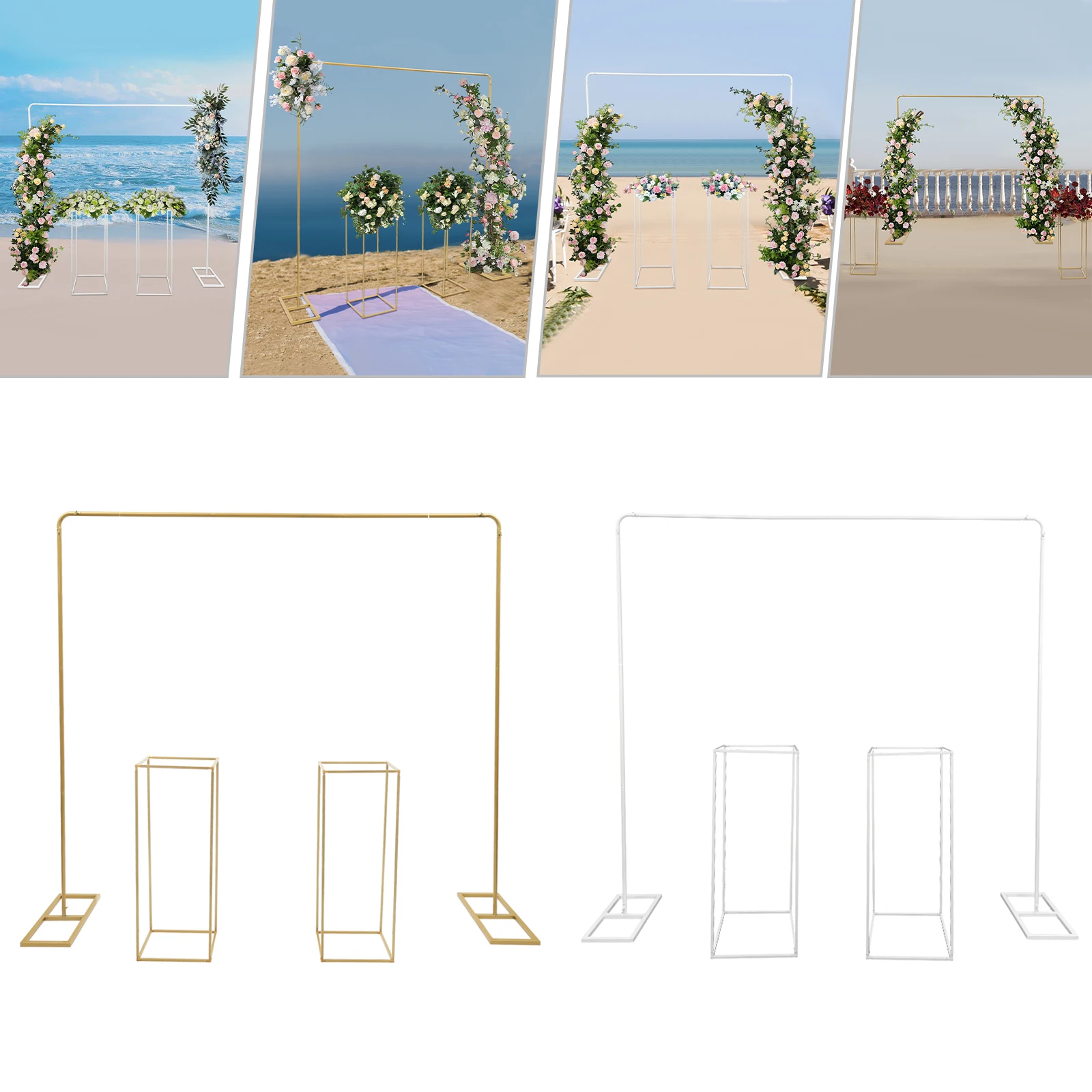 

6.56ft Wedding Backdrop & 2 Flower Stands Set (White/Gold), 17.6/11LBS Load, Decor for Party Anniversary Garden Event