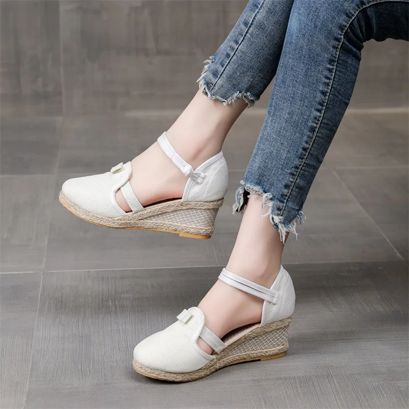 Espadrilles Woman Summer Closed Toe Sandals Ladies Casual Wedges Shoes Elegant Heeled Sandals Pumps Footwear Sandalias Mujer