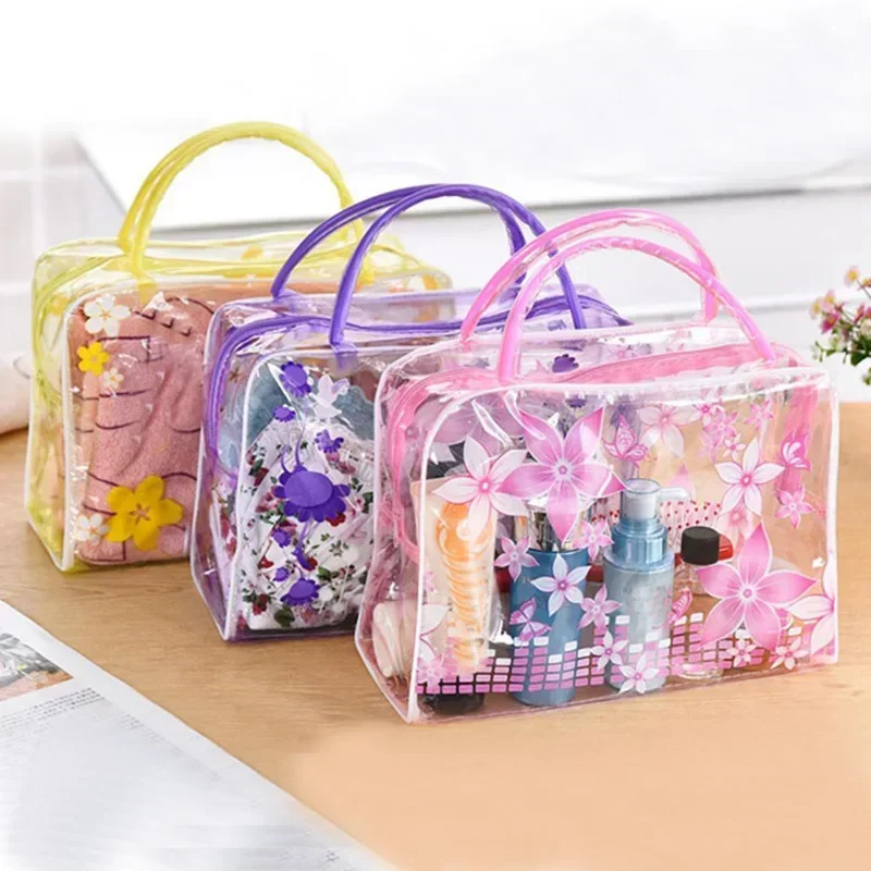 Portable Transparent Cosmetic Bag Zipper Makeup Bag Handbag Toiletries Cosmetics Organizer Beauty Make Up Bag Storage Case Tote