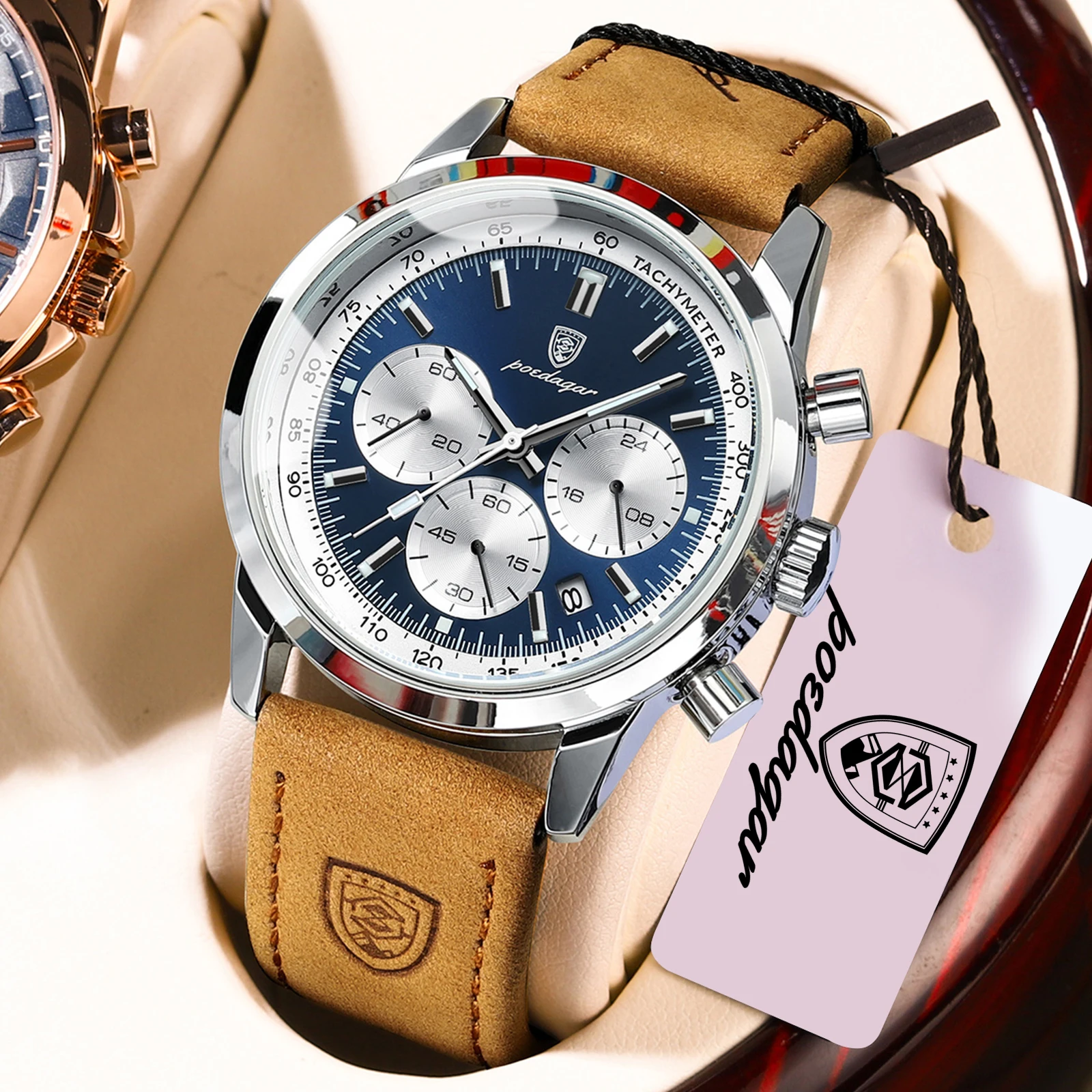 POEDAGAR Top Marke männer Quarzuhr Wasserdicht Leucht Chronograph Military Mann Uhr Luxus Mode Leder Uhren Für Männer 7