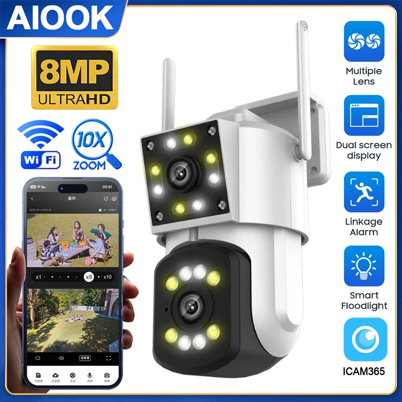 

AIOOK CCTV Wi-Fi Camera 4K 8Mp 10X Zoom Pan Tilt Outdoor Camera IP Camera Two-Way Call Color Night Vision Ai Mobile Track